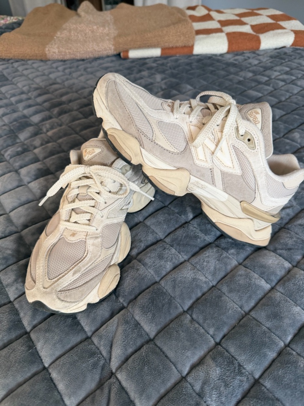New Balance 9060 Neutral Cream and Tan Sneakers